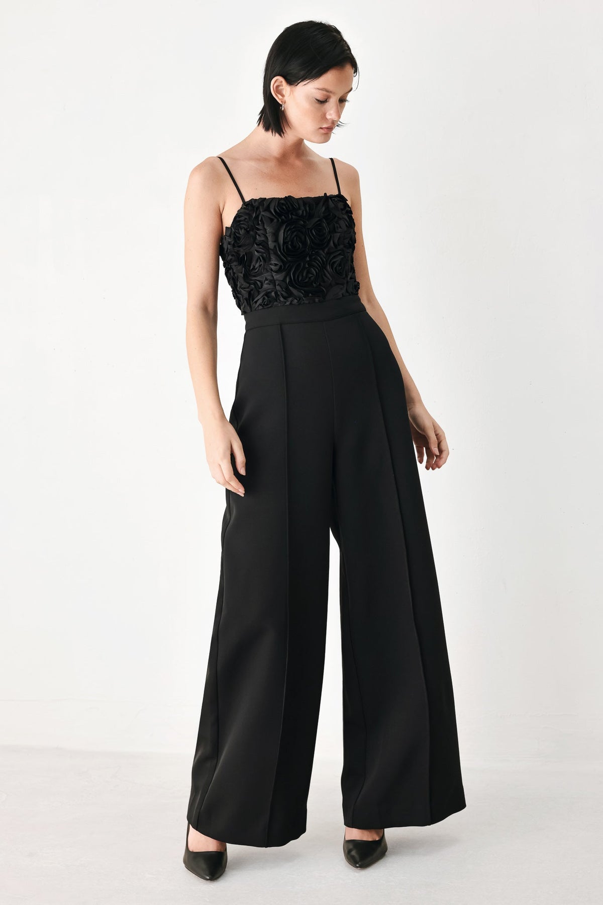 ROSE ALL NIGHT ROSETTE WIDE LEG JUMPSUIT