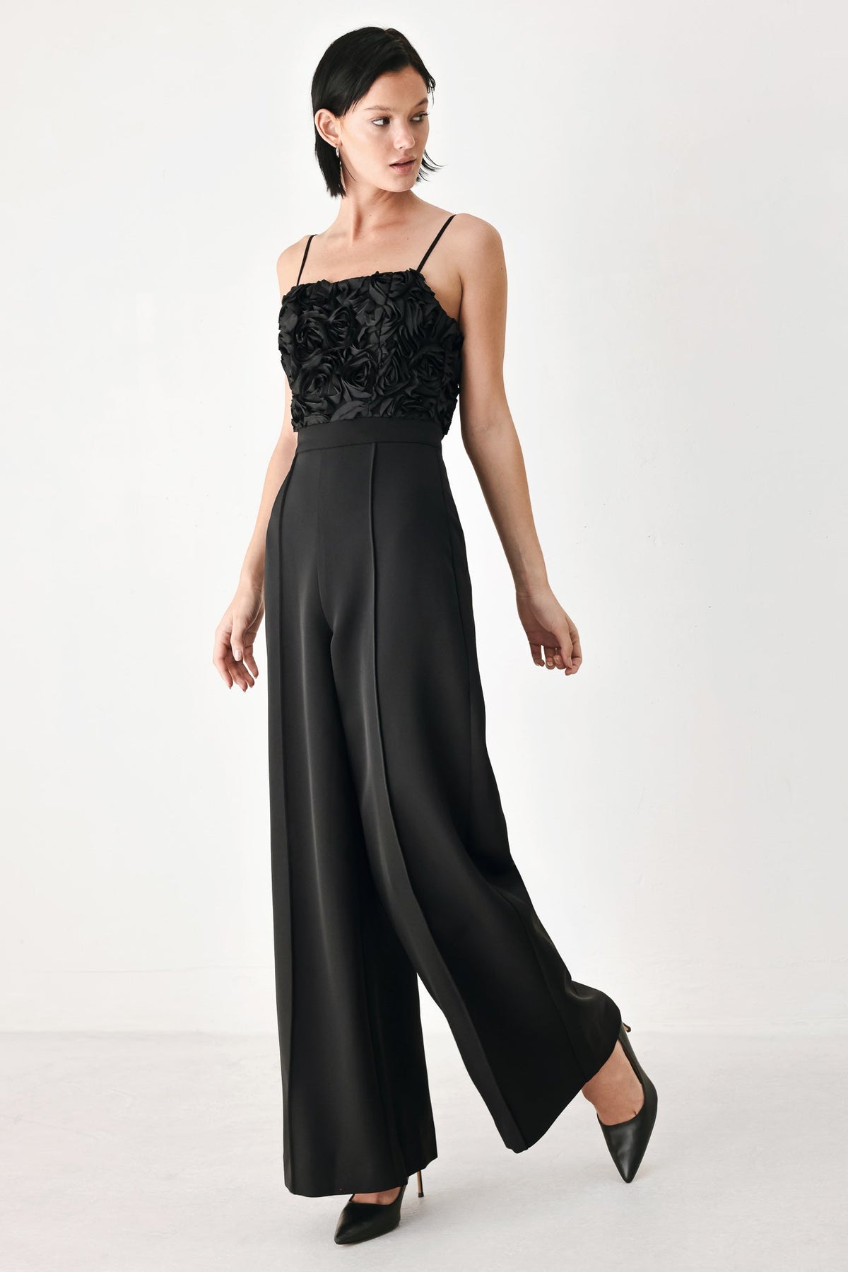 ROSE ALL NIGHT ROSETTE WIDE LEG JUMPSUIT