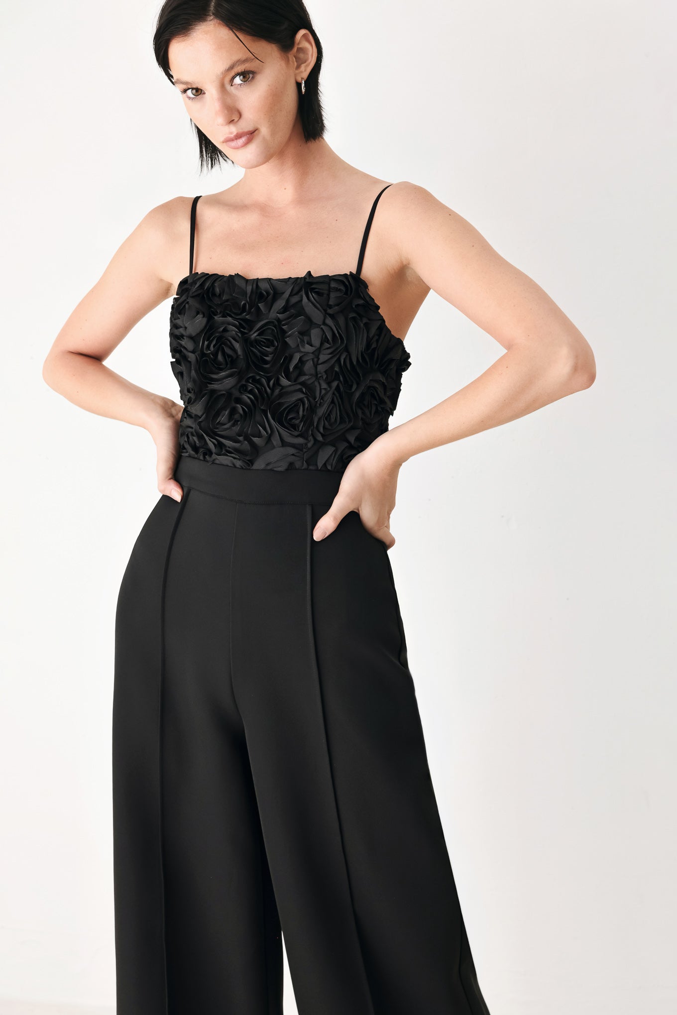 ROSE ALL NIGHT ROSETTE WIDE LEG JUMPSUIT