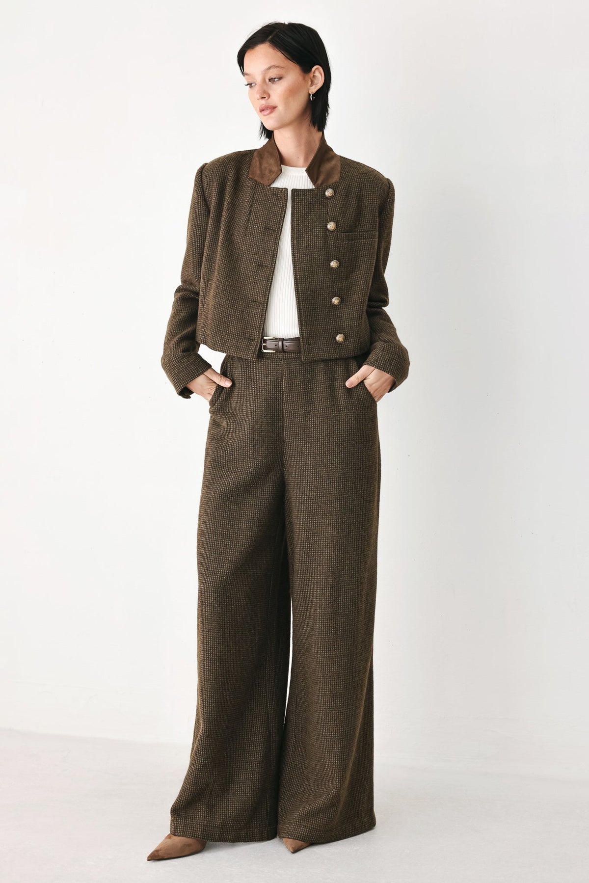 HERITAGE CHARM BELTED WIDE LEG PANTS