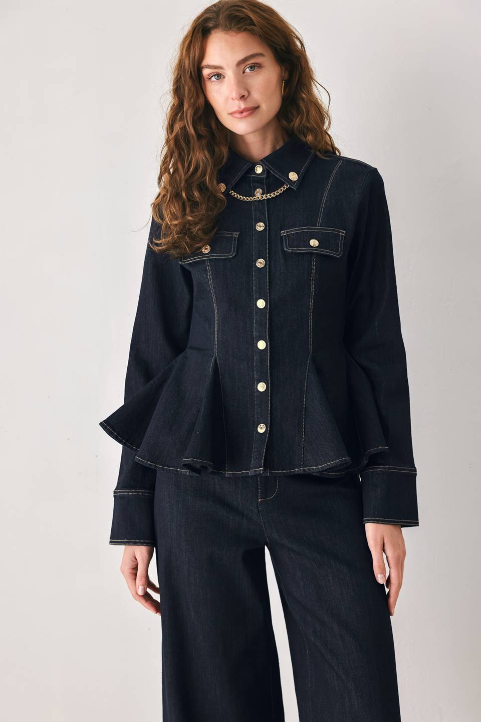 INDIGO ICON DARK INDIGO BUTTON-DETAIL WIDE-LEG JEANS
