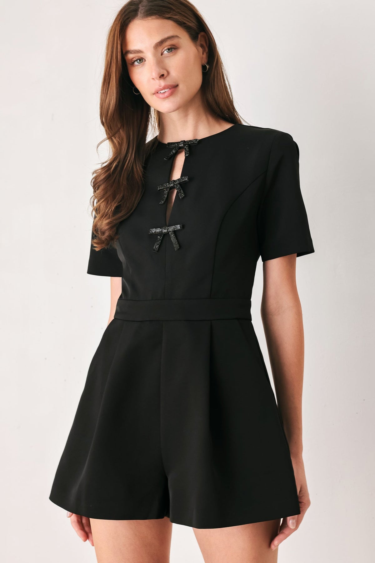 BOW AFTER DARK BLACK KEYHOLE ROMPER