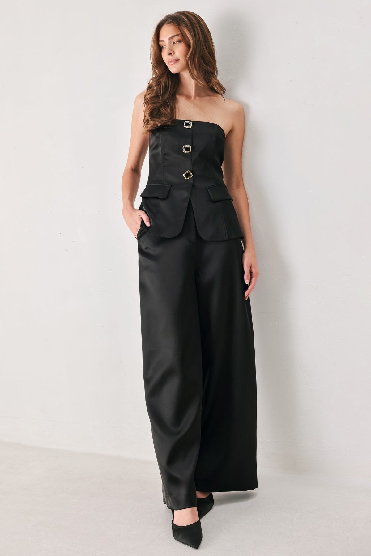 MODERN NOIR BLACK/BURGUNDY WIDE-LEG PANTS