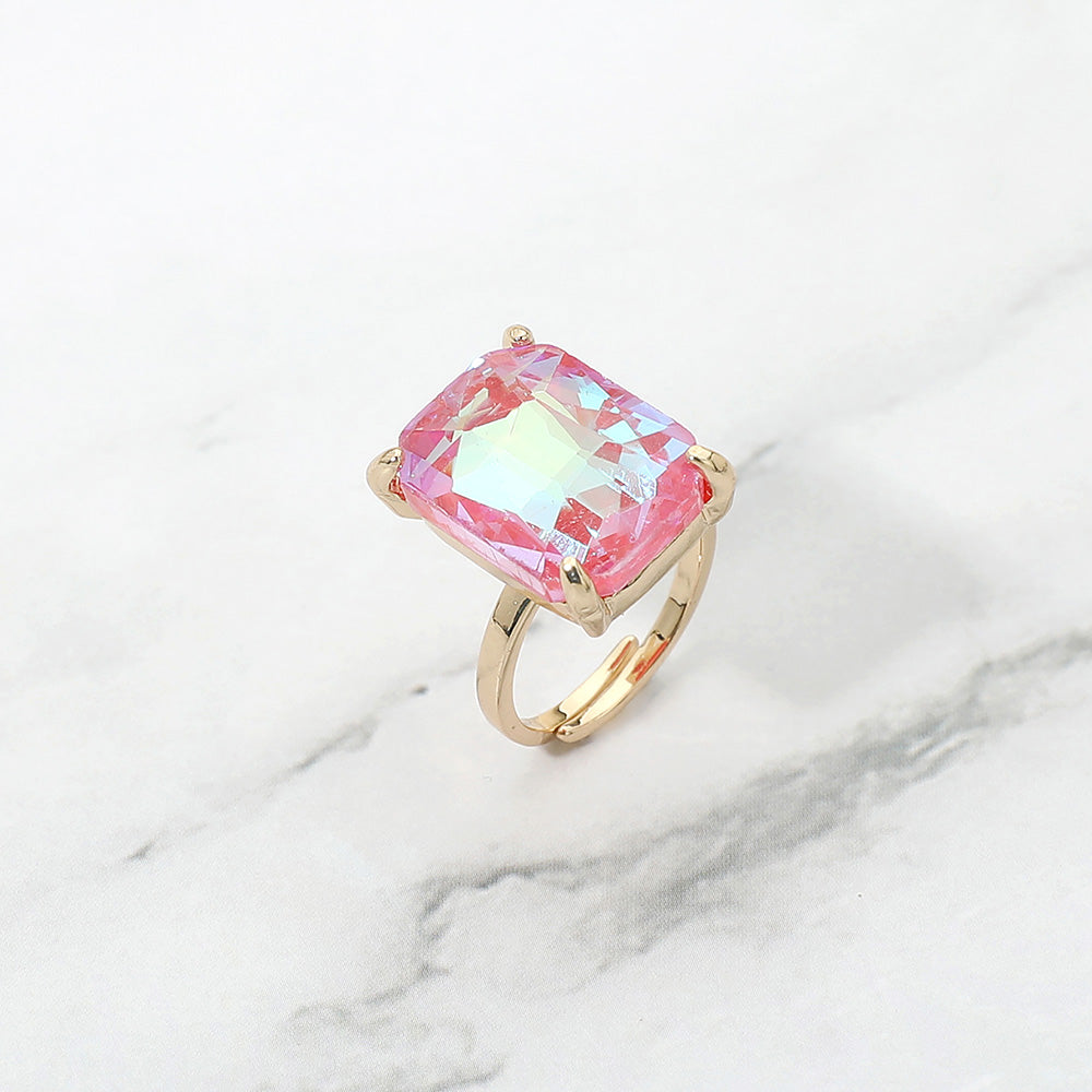 Bold Emerald Cut Stone Cluster Accent Adjustable Ring