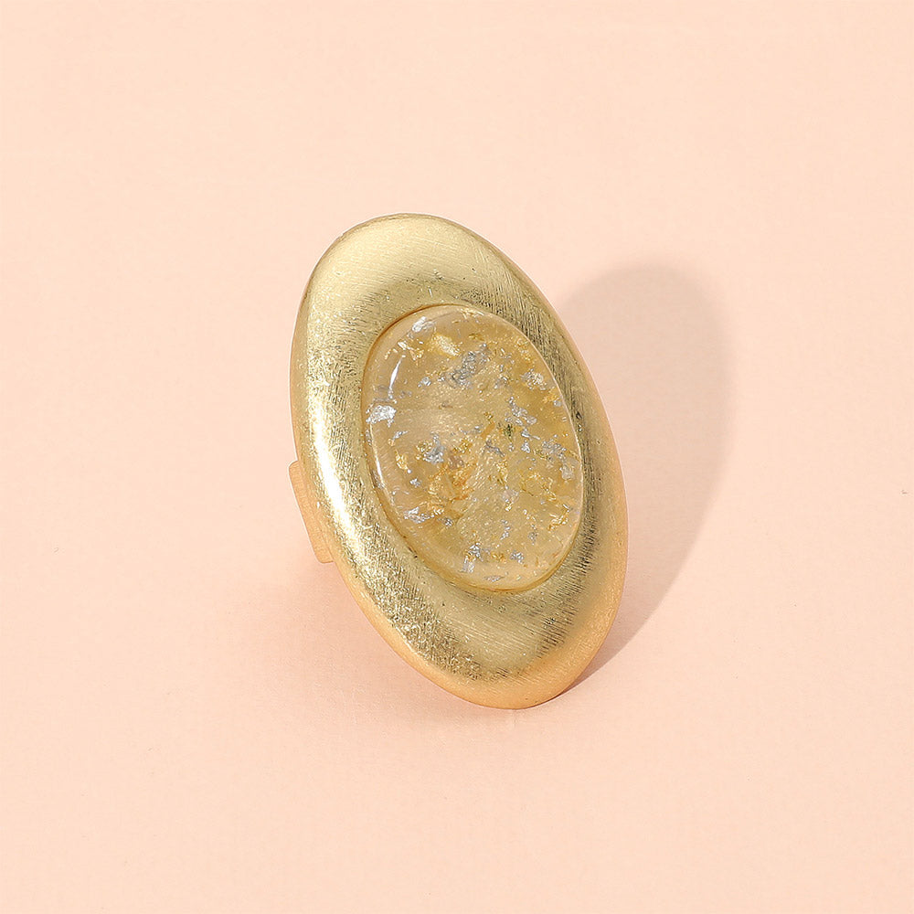 Oversized Abstract Resin Dome Accent Brushed Metal Oval Stretch Ring
