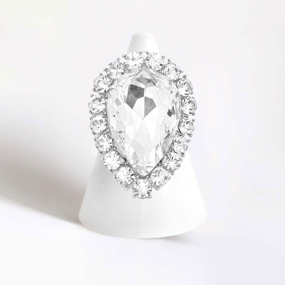 Women's Crystal Rhinestone Teardrop Stretch Cocktail Ring