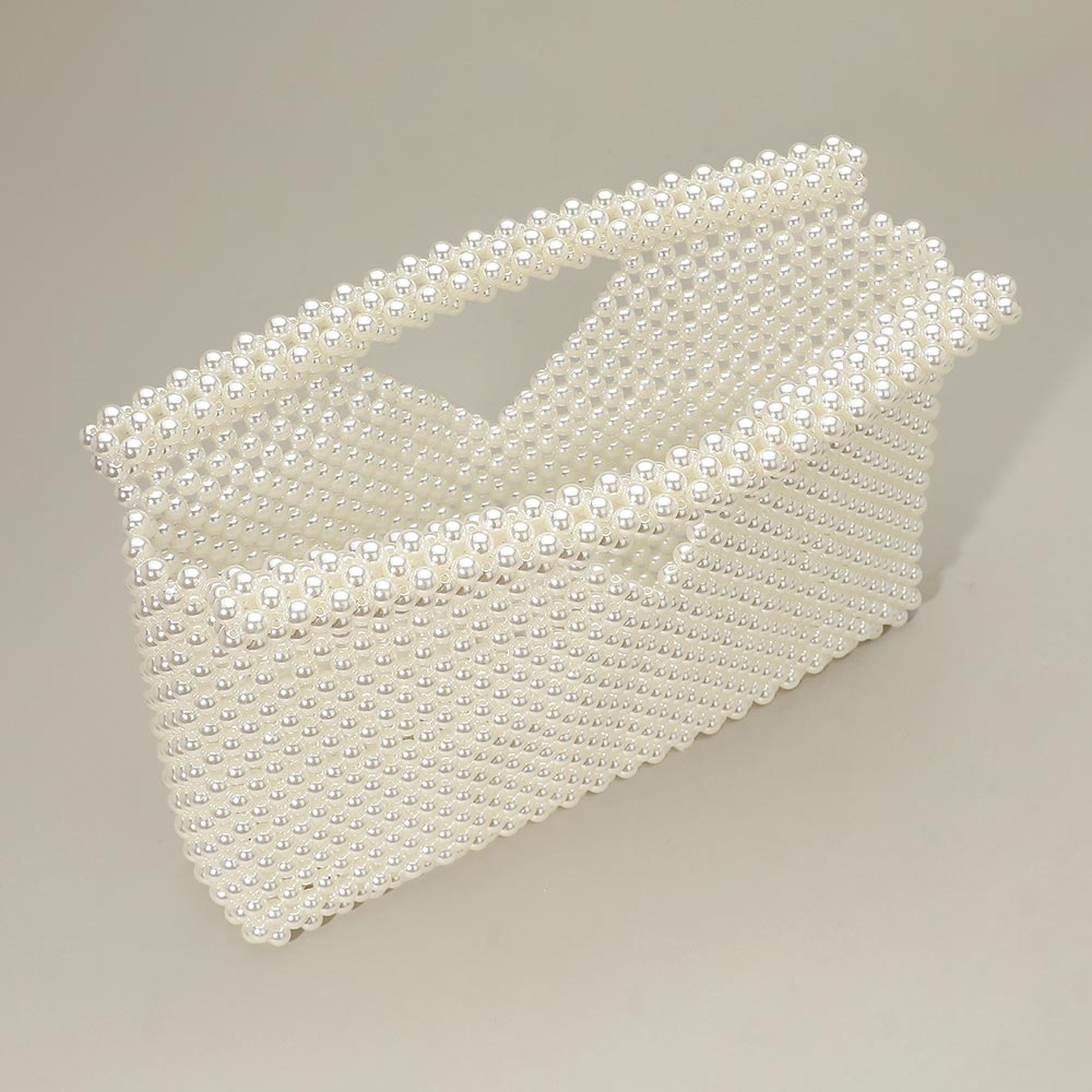 Pearl Beaded Open Top Clutch Bag