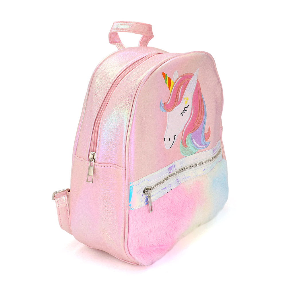 Fuzzy Unicorn Metallic Backpack Bag