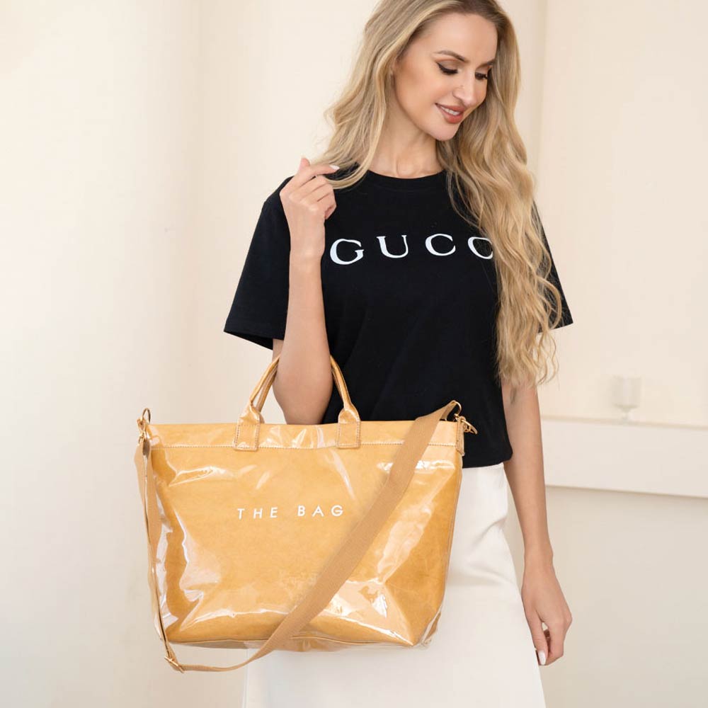 THE BAG Message Print Solid Clear Finish Tote Crossbody Bag