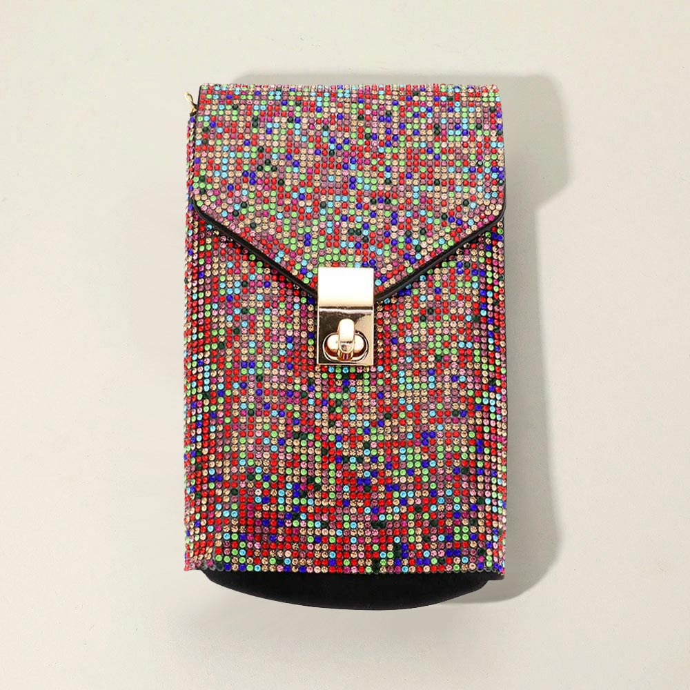 Bling Studded Rectangle Flap Crossbody Cellphone Bag
