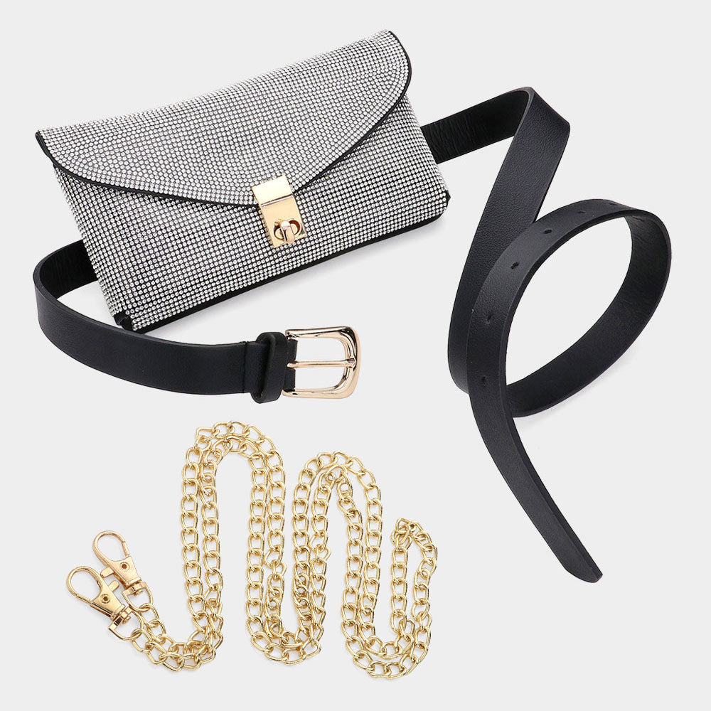 Bling Studded Envelope Belt Bag / Crossbody Bag