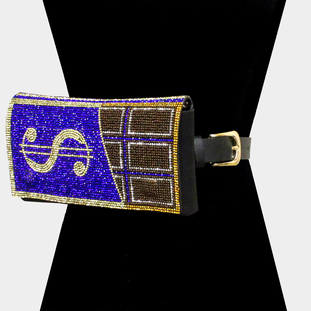 Women's Bling Dollar Sign Chocolate Fanny Pack / Belt / Crossbody Bag