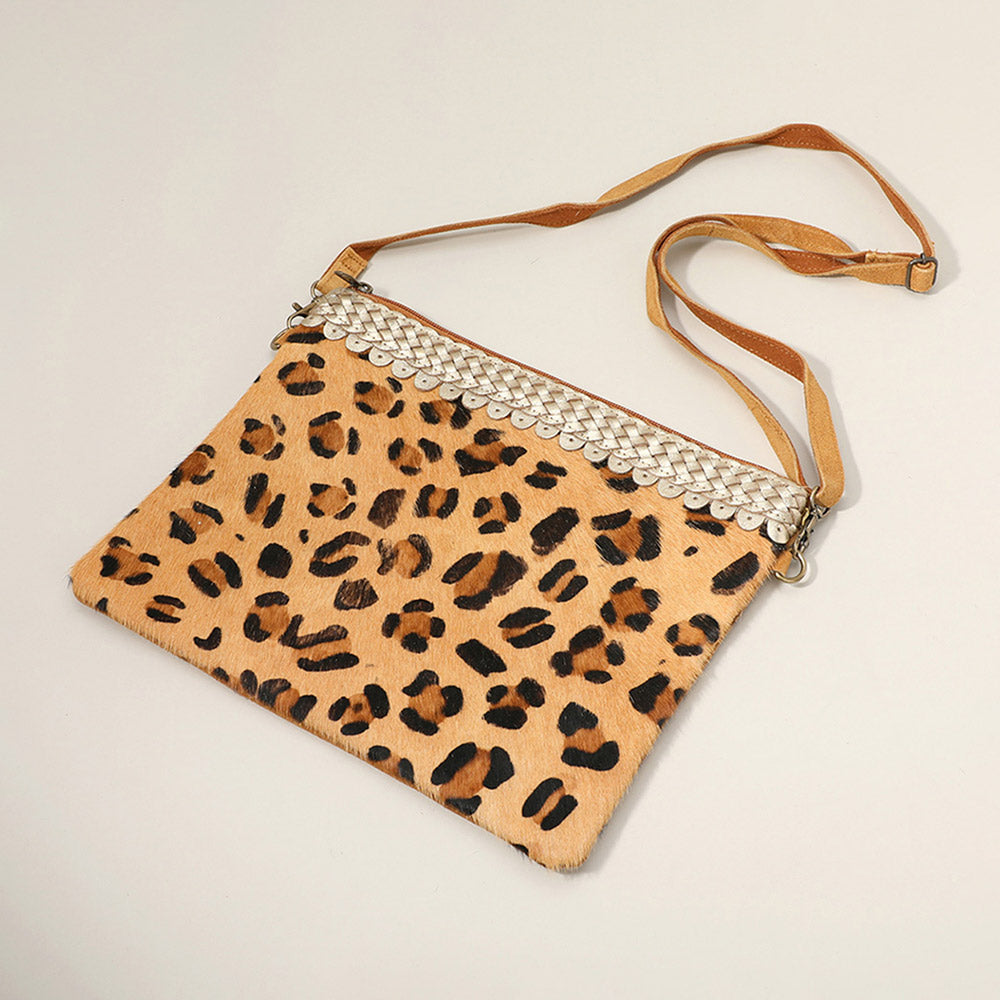 Leopard Patterned Genuine Leather Crossbody Bag
