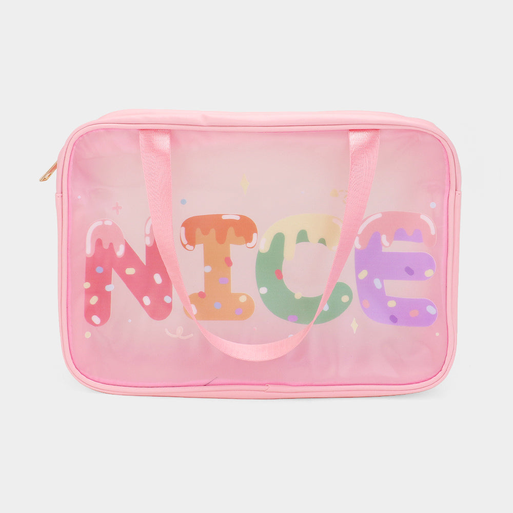 NICE Message Printed Translucent Mesh Divided Shoulder Bag / Tote Bag