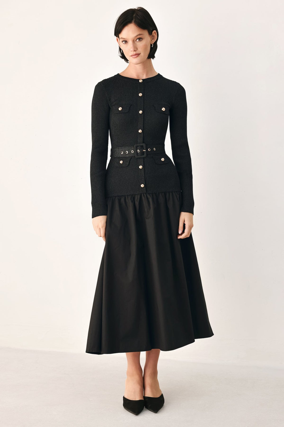 CITY AFTER DARK MIXED MEDIA MIDI DRESS