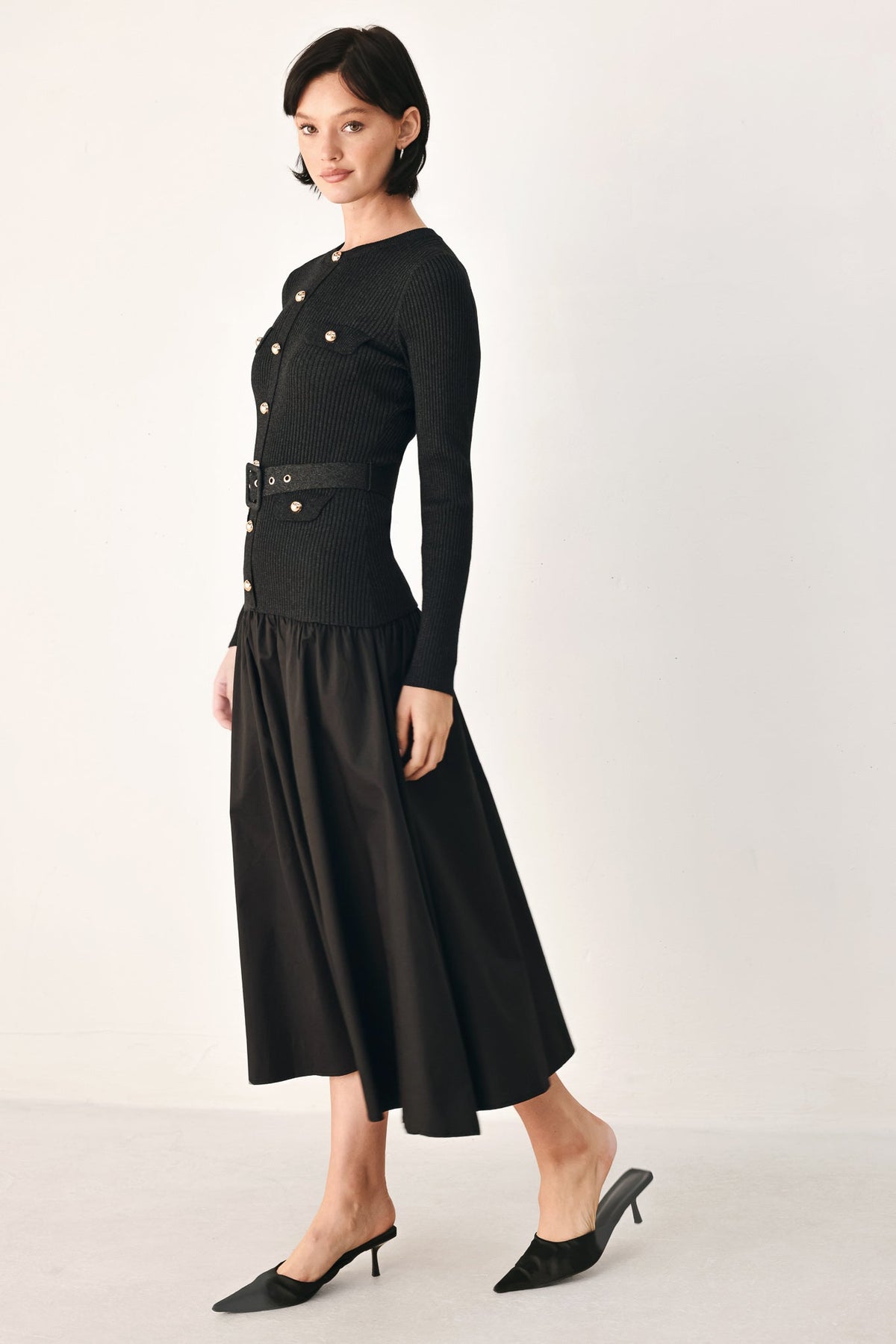 CITY AFTER DARK MIXED MEDIA MIDI DRESS