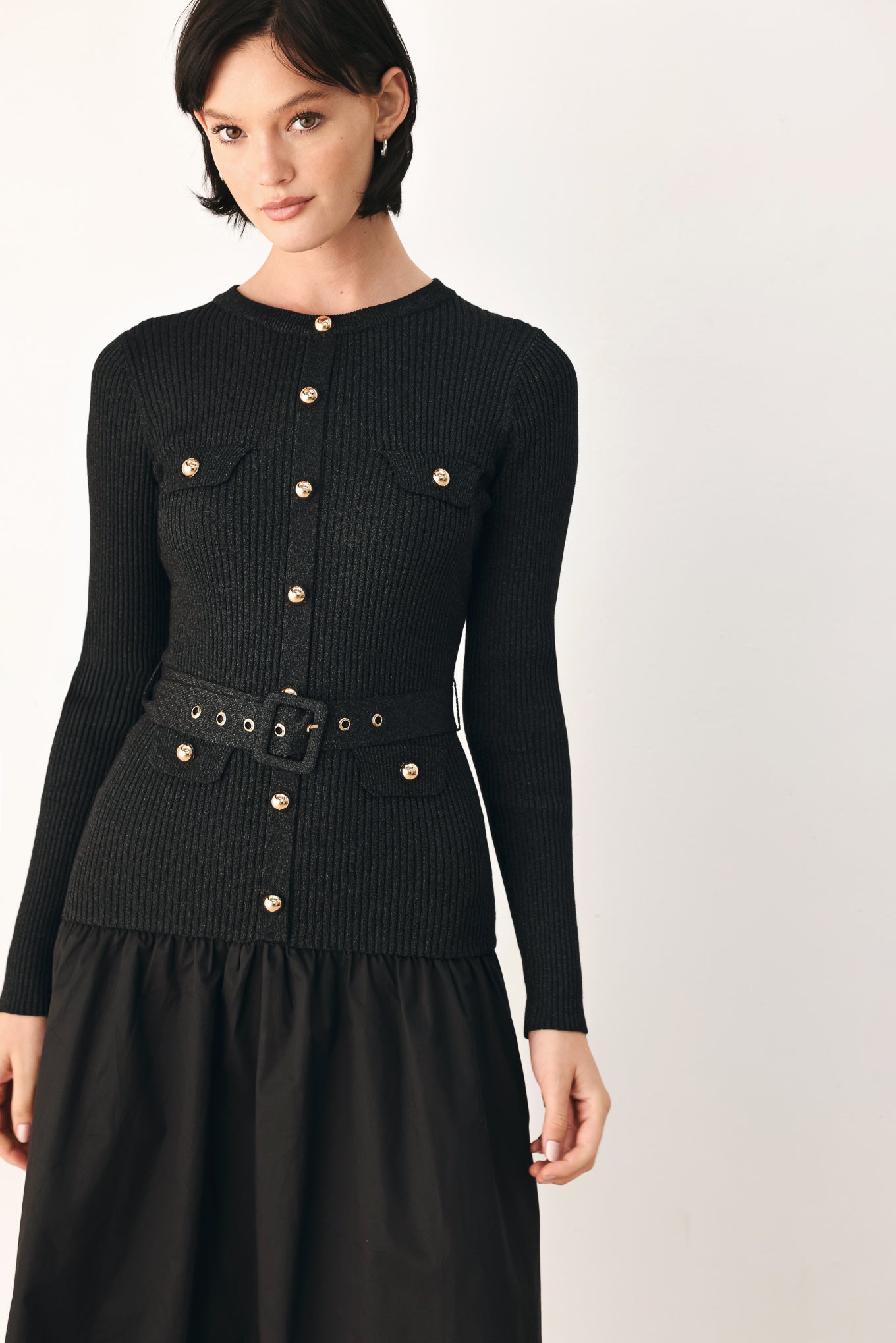 CITY AFTER DARK MIXED MEDIA MIDI DRESS