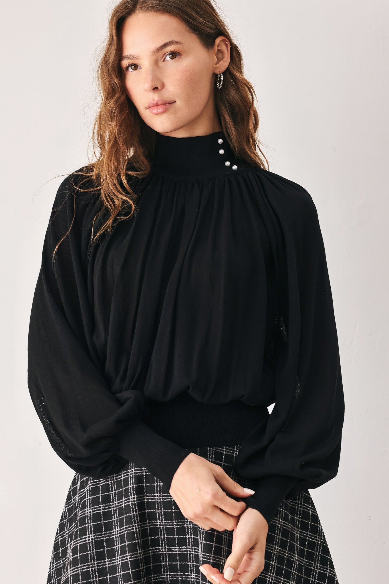 MACADAMIA DRAPED SWEATER KNIT TOP
