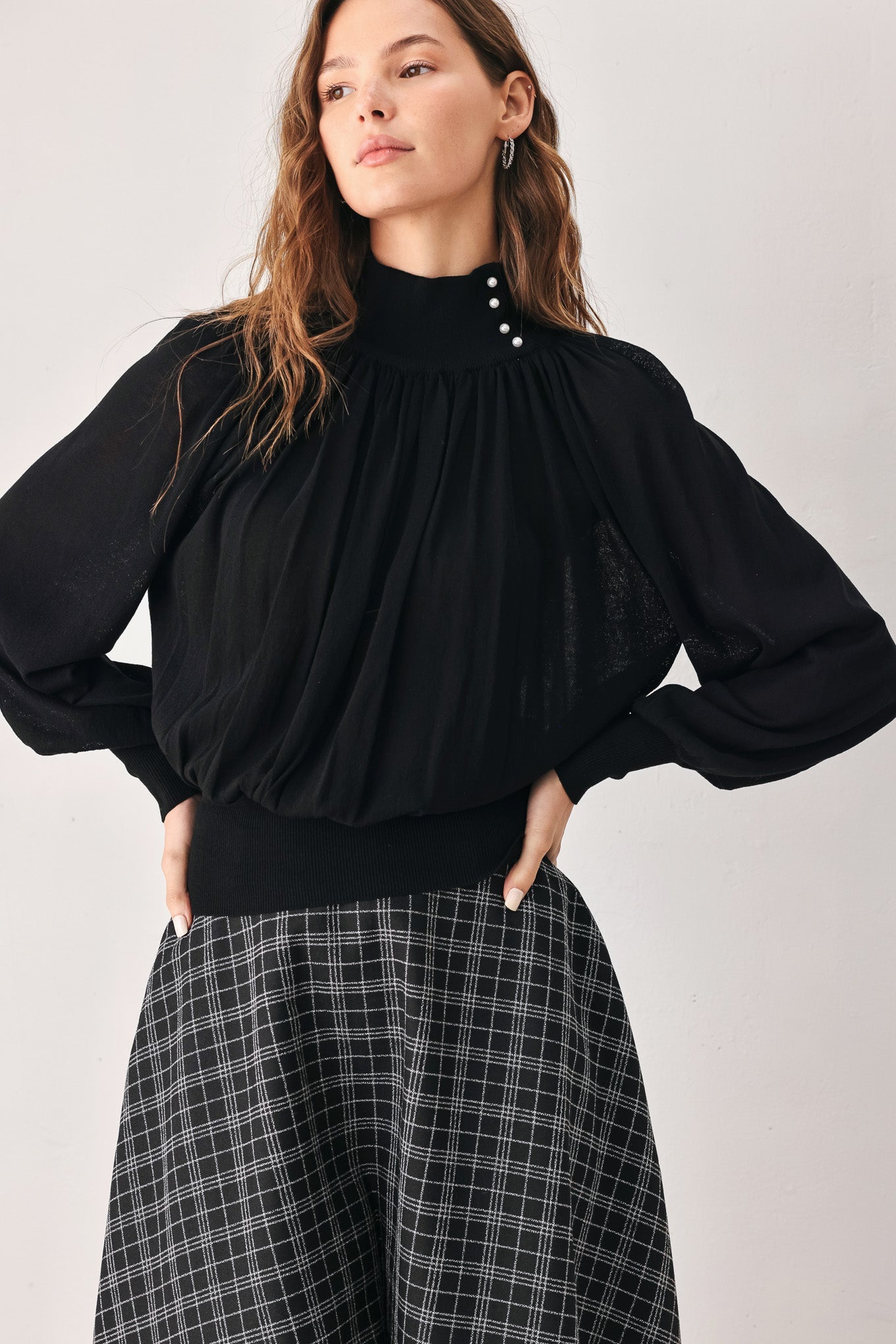 MACADAMIA DRAPED SWEATER KNIT TOP