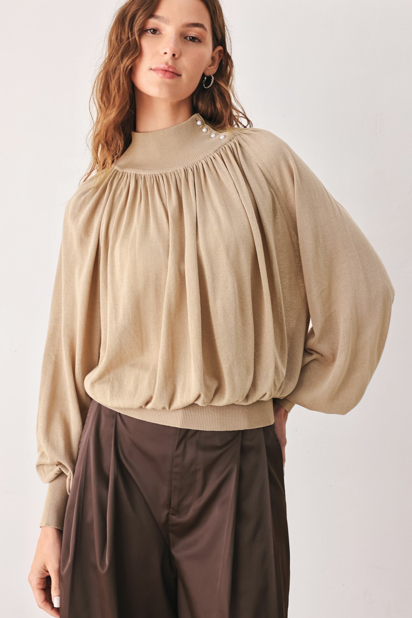 MACADAMIA DRAPED SWEATER KNIT TOP