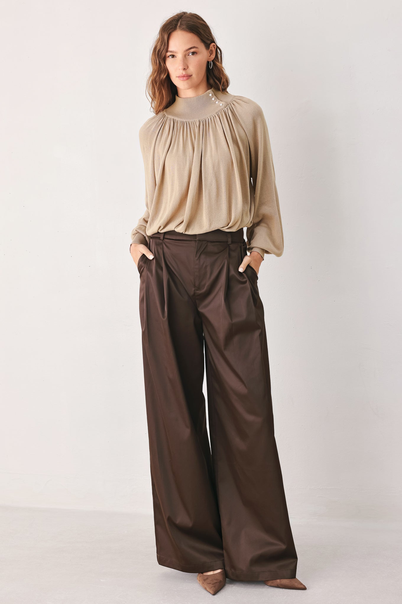 MACADAMIA DRAPED SWEATER KNIT TOP