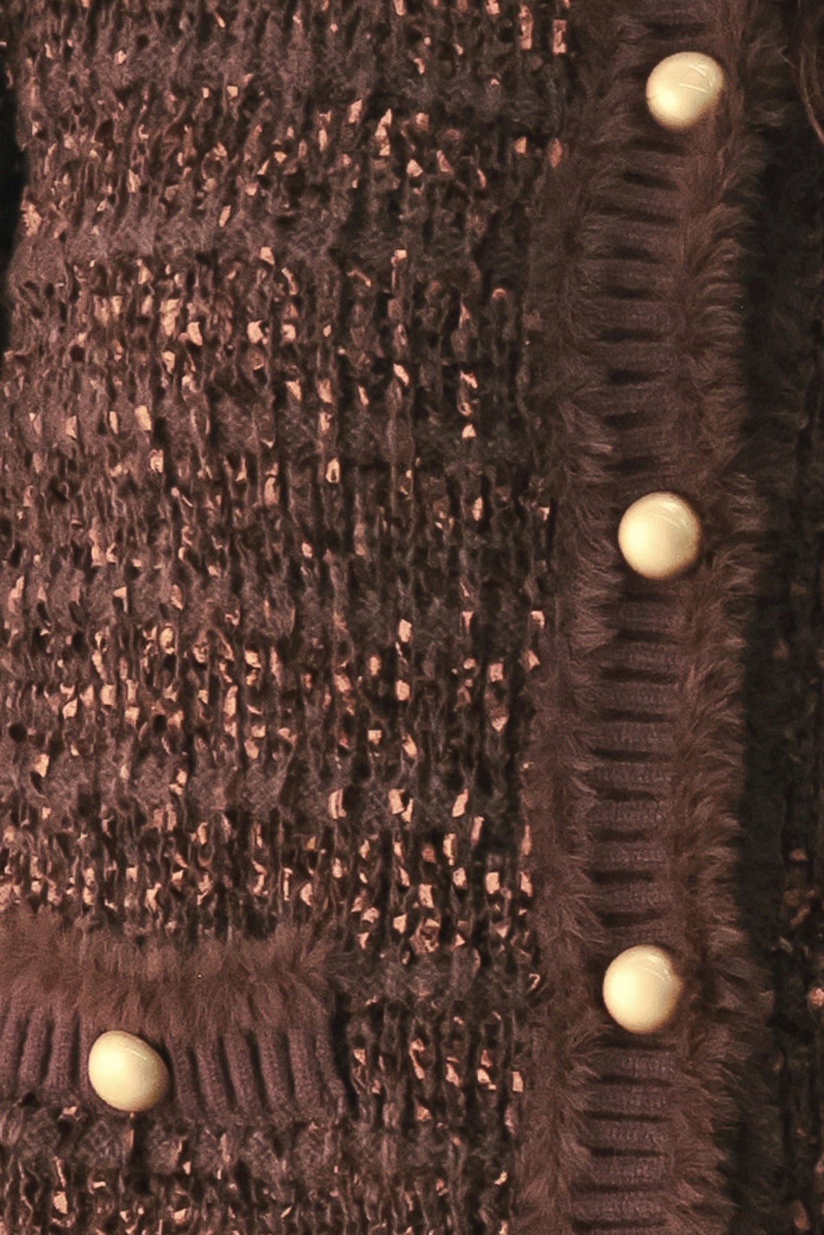 GEMSTONE GLOW BROWN JEWEL-BUTTON CROPPED CARDIGAN