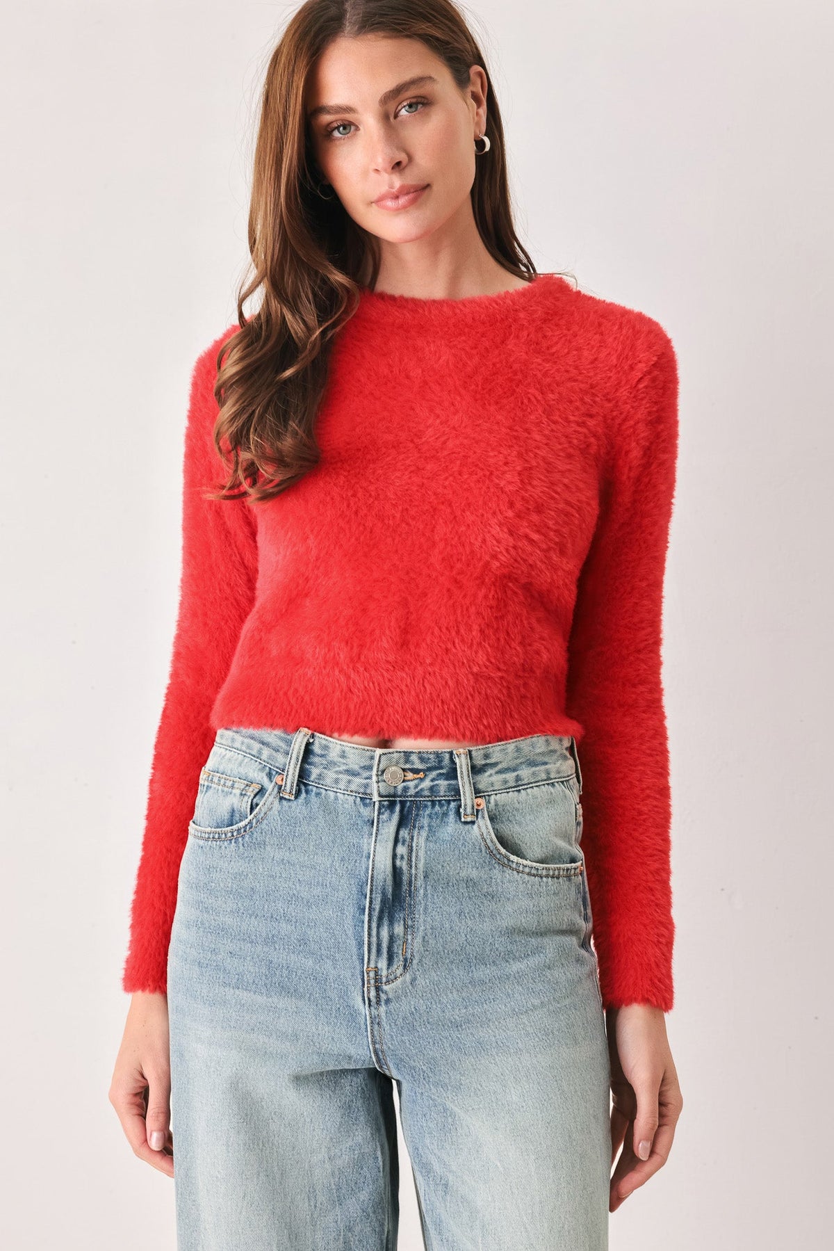 COLOR POP FUZZY SWEATER TOP