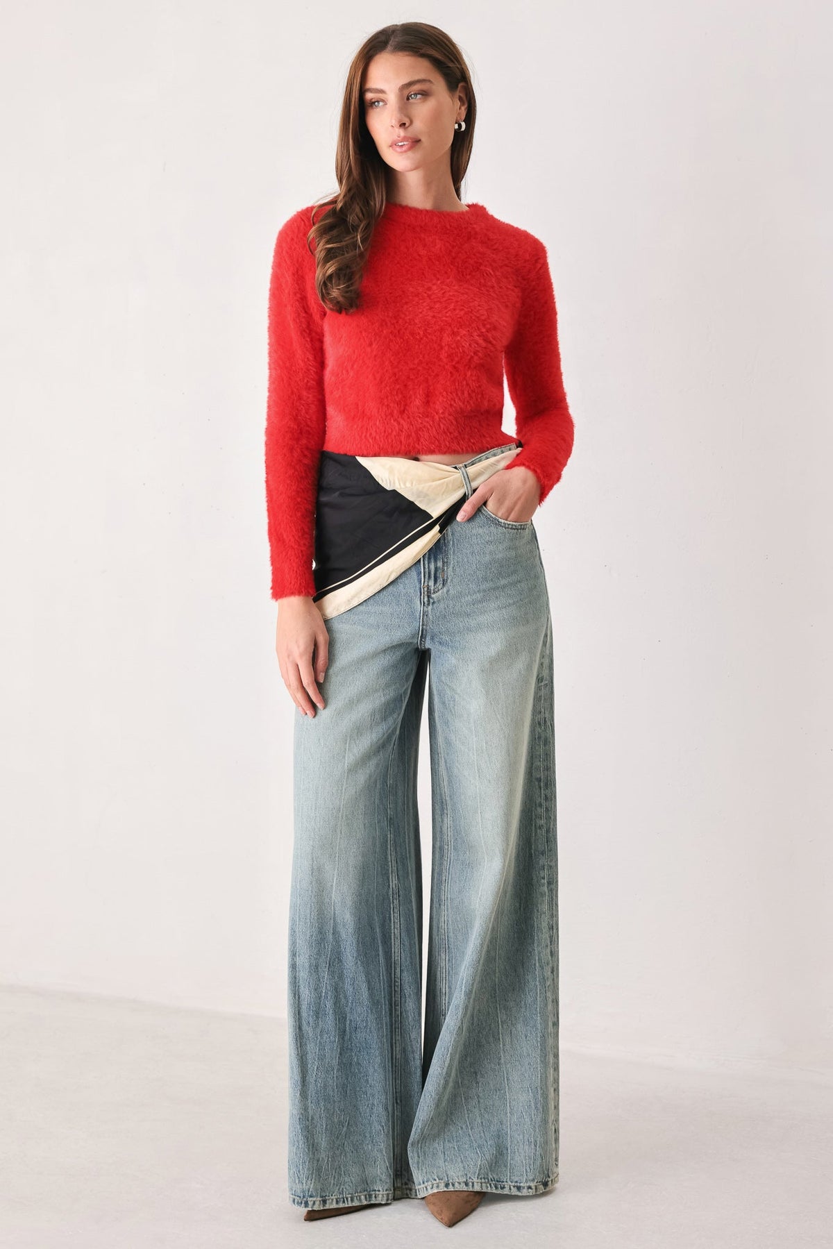 COLOR POP FUZZY SWEATER TOP