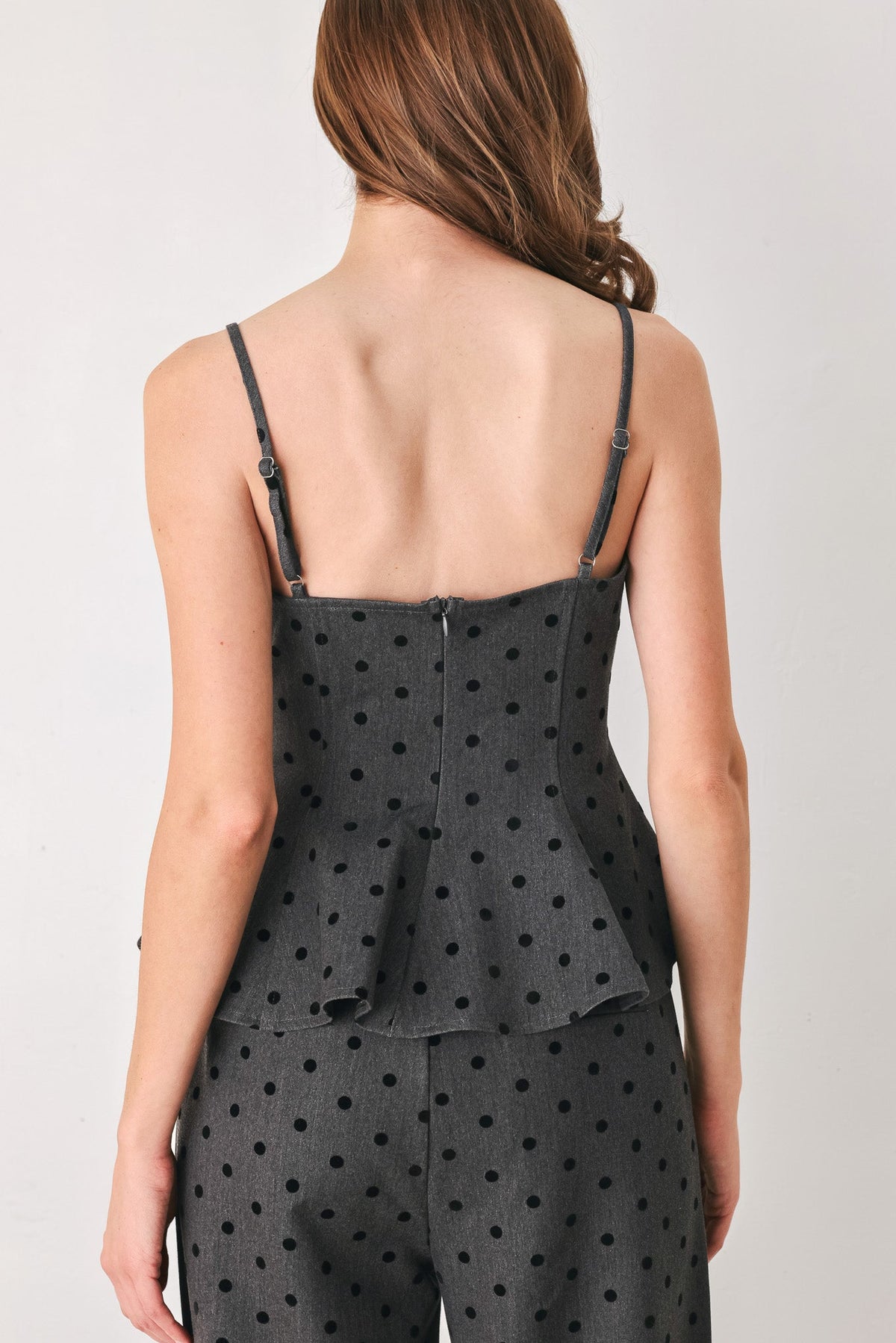 CHARCOAL DOT CHARCOAL PEPLUM TOP