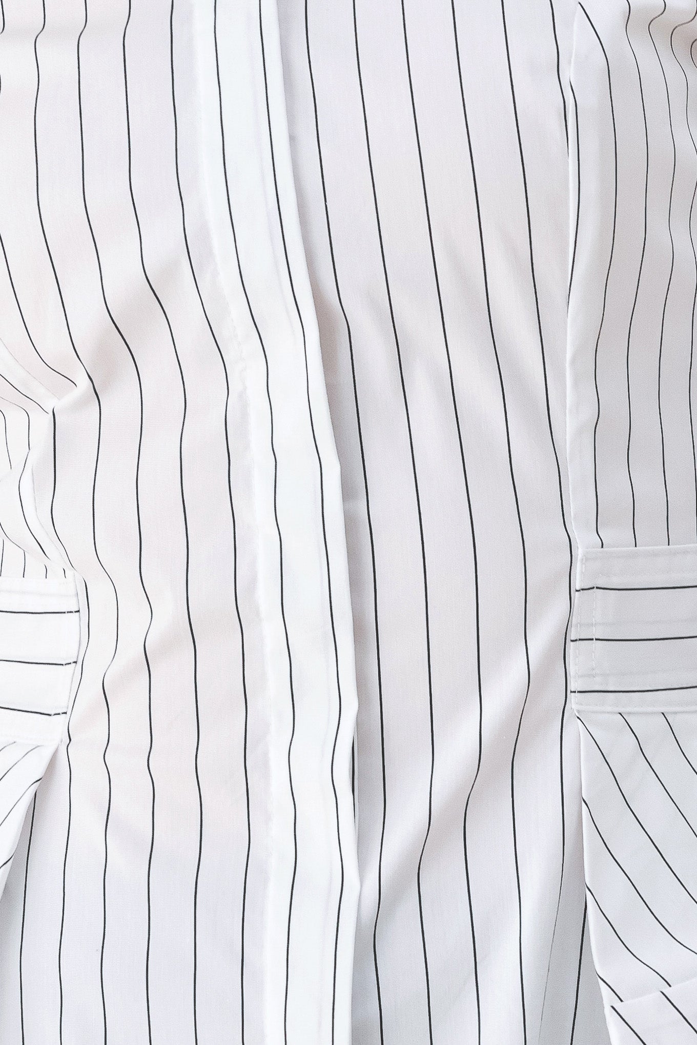 MODERNIST PINSTRIPE FLARED-WAIST WOVEN TOP