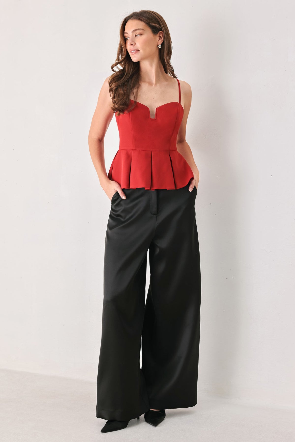 SCARLET SCULPT RED CUTOUT PEPLUM TOP