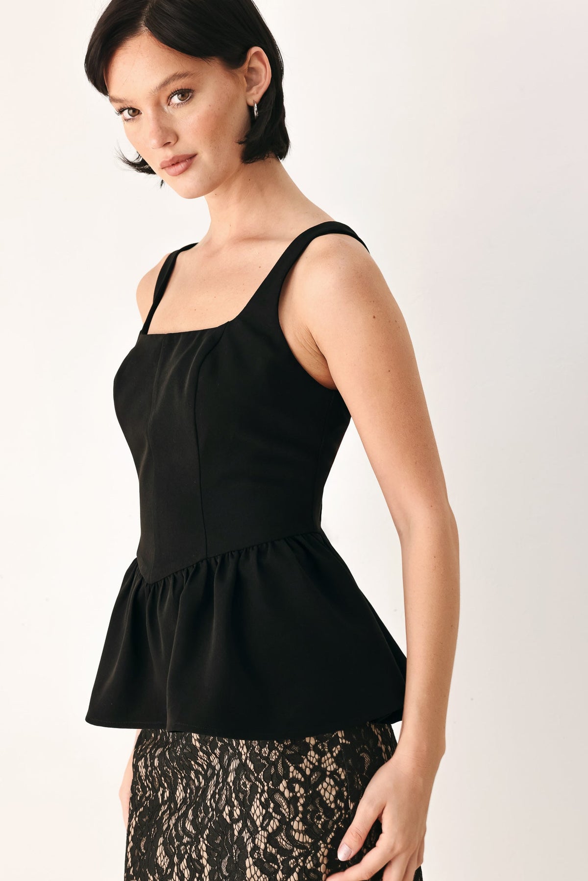 MIDNIGHT ROMANCE SQUARE NECK PEPLUM TOP