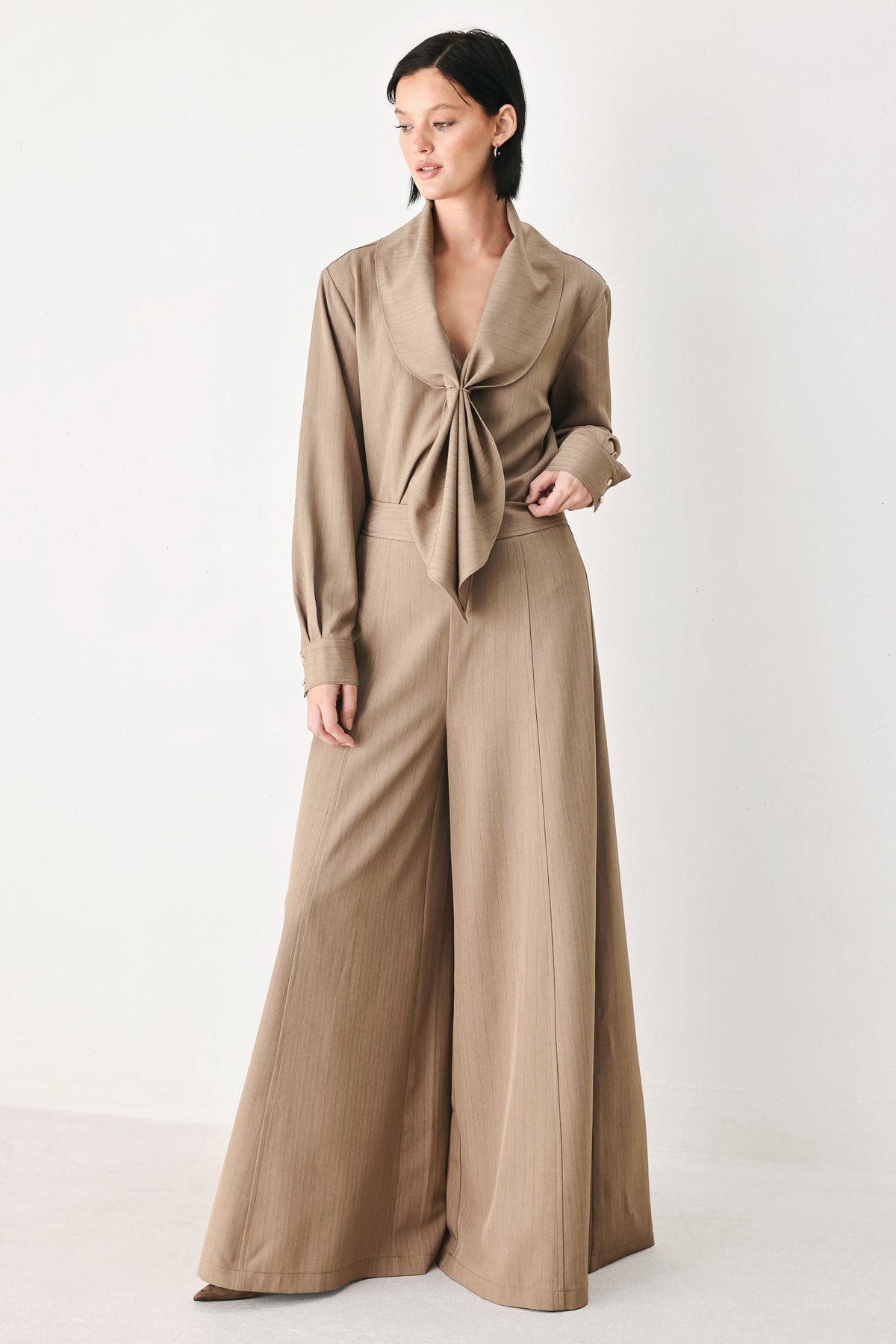 MOCHA MUSE SCARF TIE BUTTON DOWN TOP