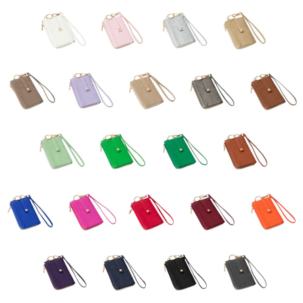 Faux Leather Basket Weave Flat Card Holder Wallet with Wristlet