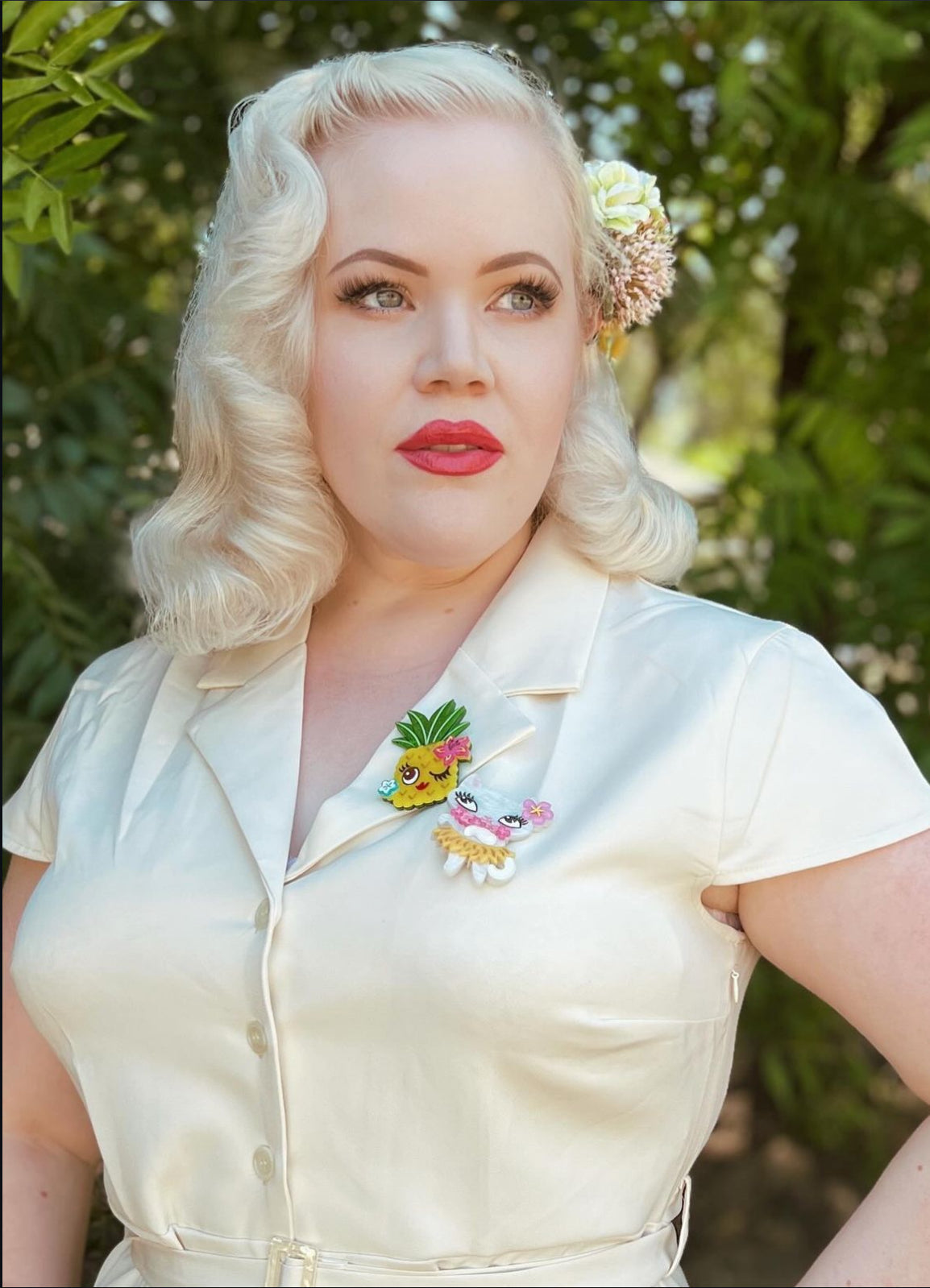 Tiki Hula Kitty Brooch by Miss Fluff x Lipstick & Chrome — Tropical Cat Pin