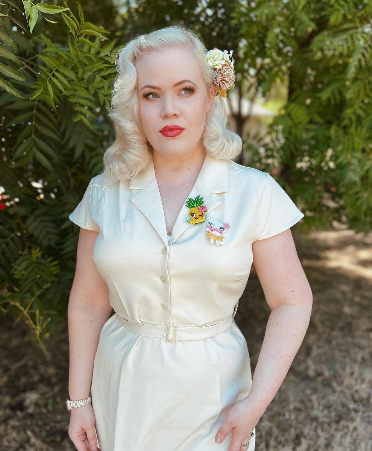 Tiki Hula Kitty Brooch by Miss Fluff x Lipstick & Chrome — Tropical Cat Pin