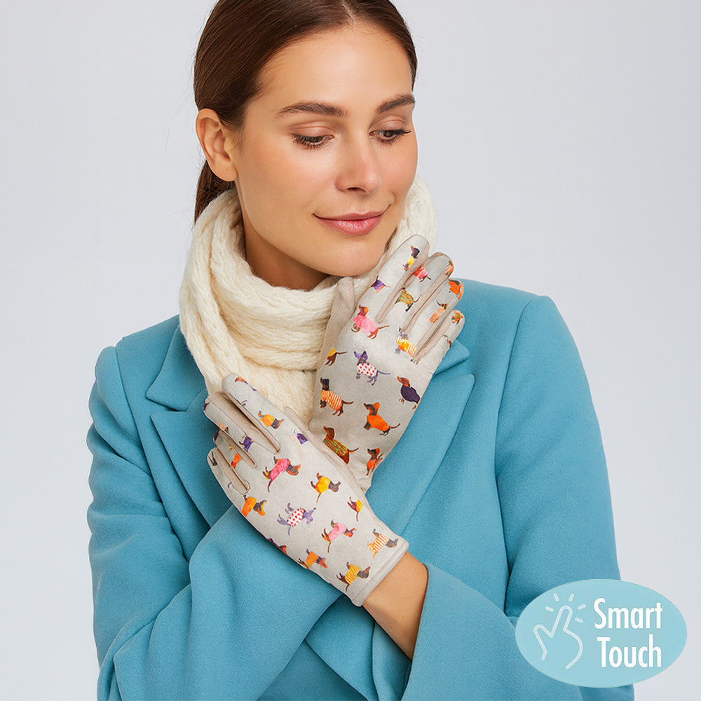 Women's Dachshund Puppy Pattern Printed Smart Touch Gloves