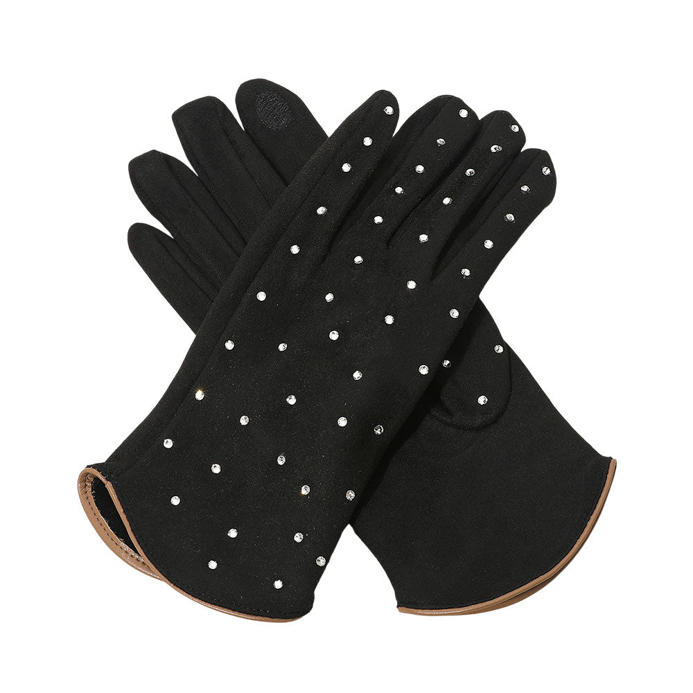Rhinestone Embellished Smart Touch Winter Gloves