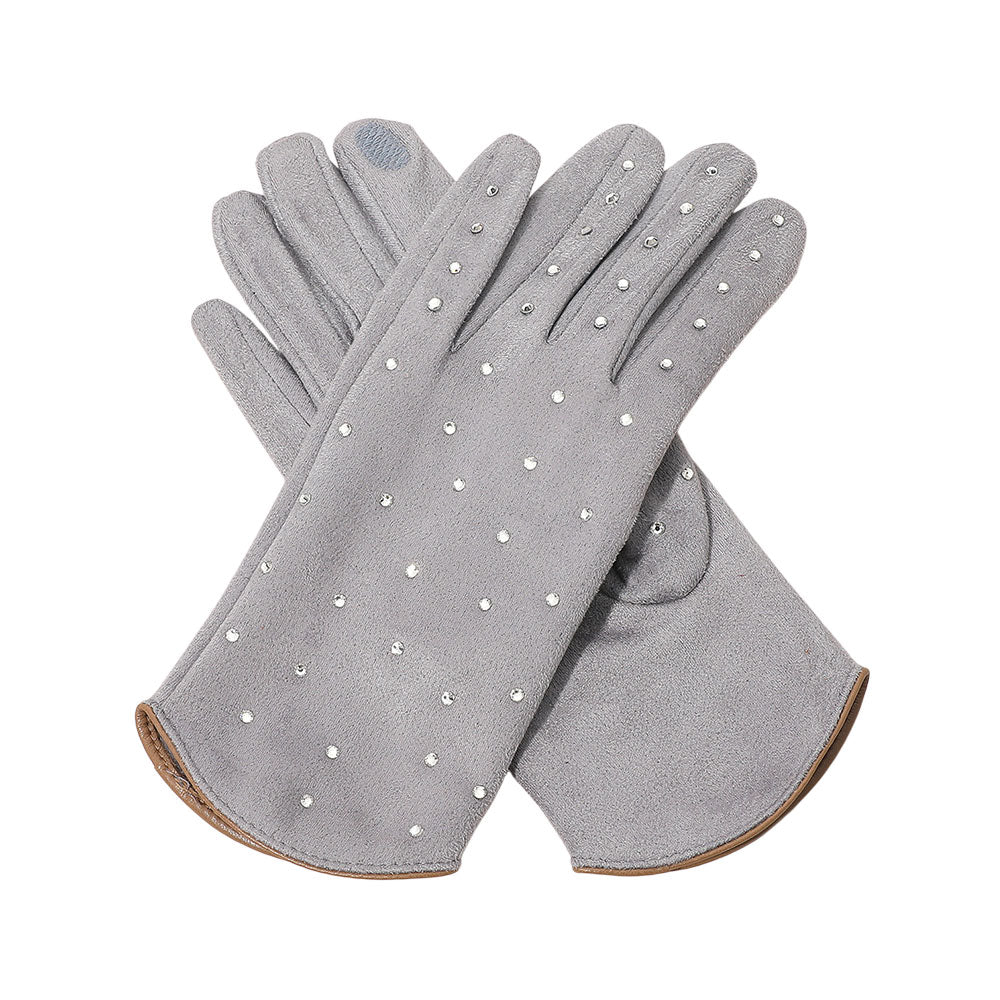 Rhinestone Embellished Smart Touch Winter Gloves