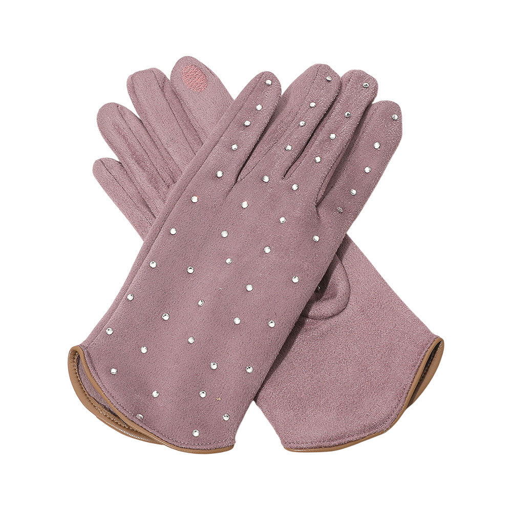 Rhinestone Embellished Smart Touch Winter Gloves