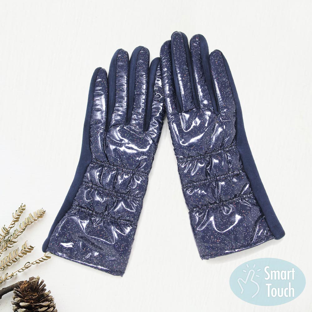 Glittered Shiny Padded Puffer Smart Gloves