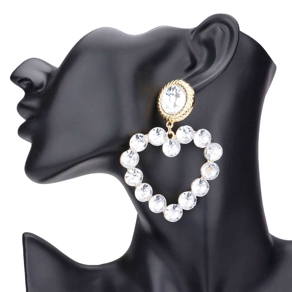 Bubble Stone Cluster Open Heart Dangle Earrings