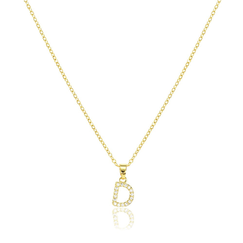 D Stainless Steel CZ Stone Paved Monogram Pendant Necklace