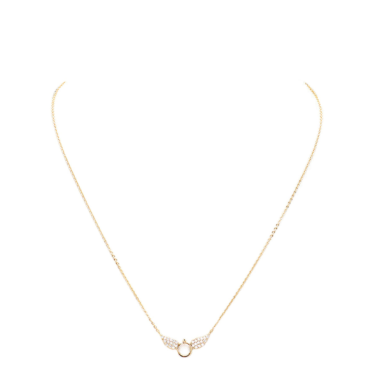 Gold Dipped Cubic Zirconia Wings Pendant Necklace