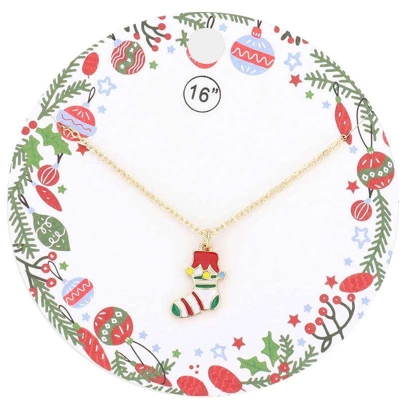 Enamel Christmas Sock Pendant Necklace