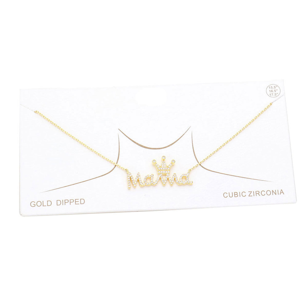 Gold Dipped CZ Crown MAMA Message Pendant Necklace