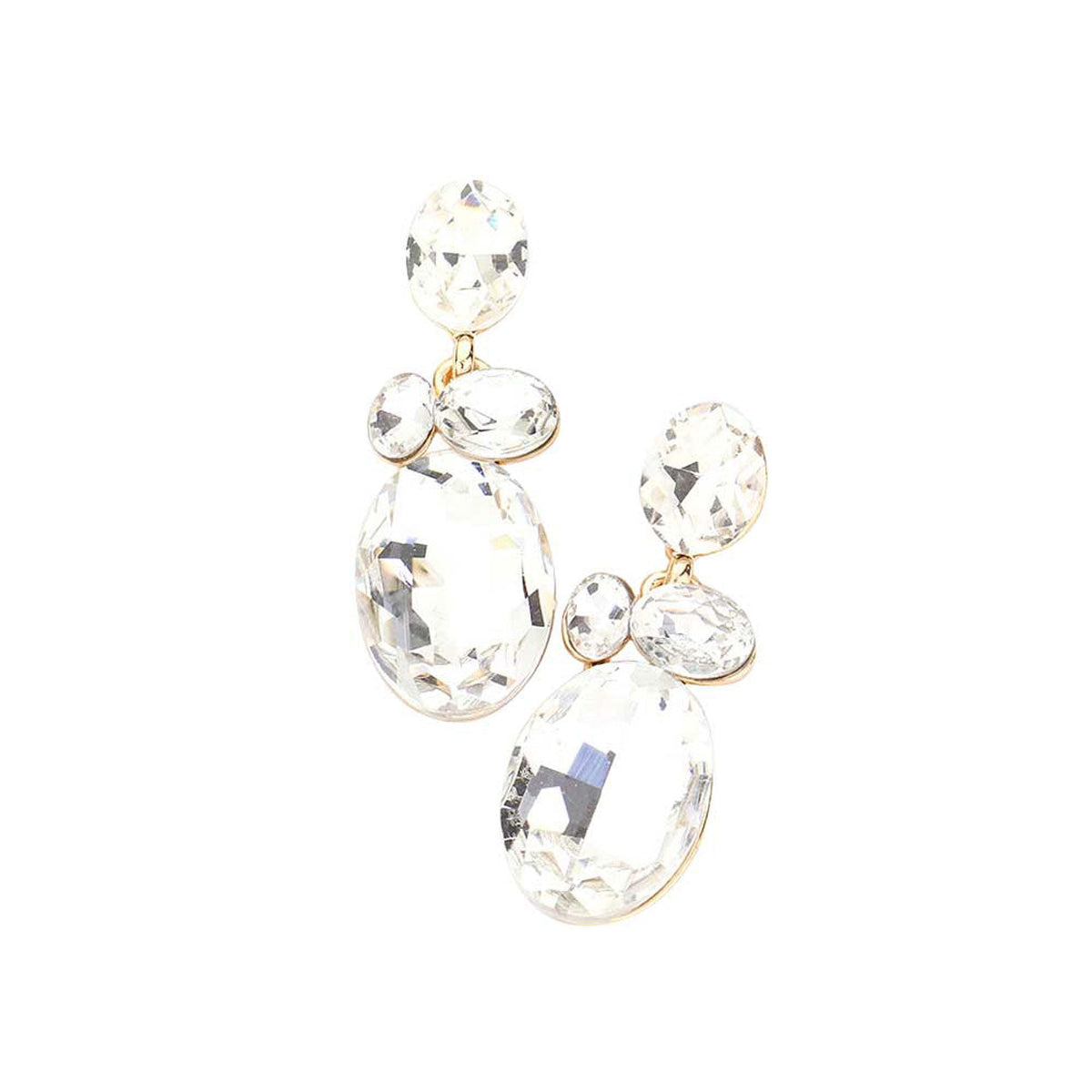 Oval Stone Link Dangle Evening Earrings