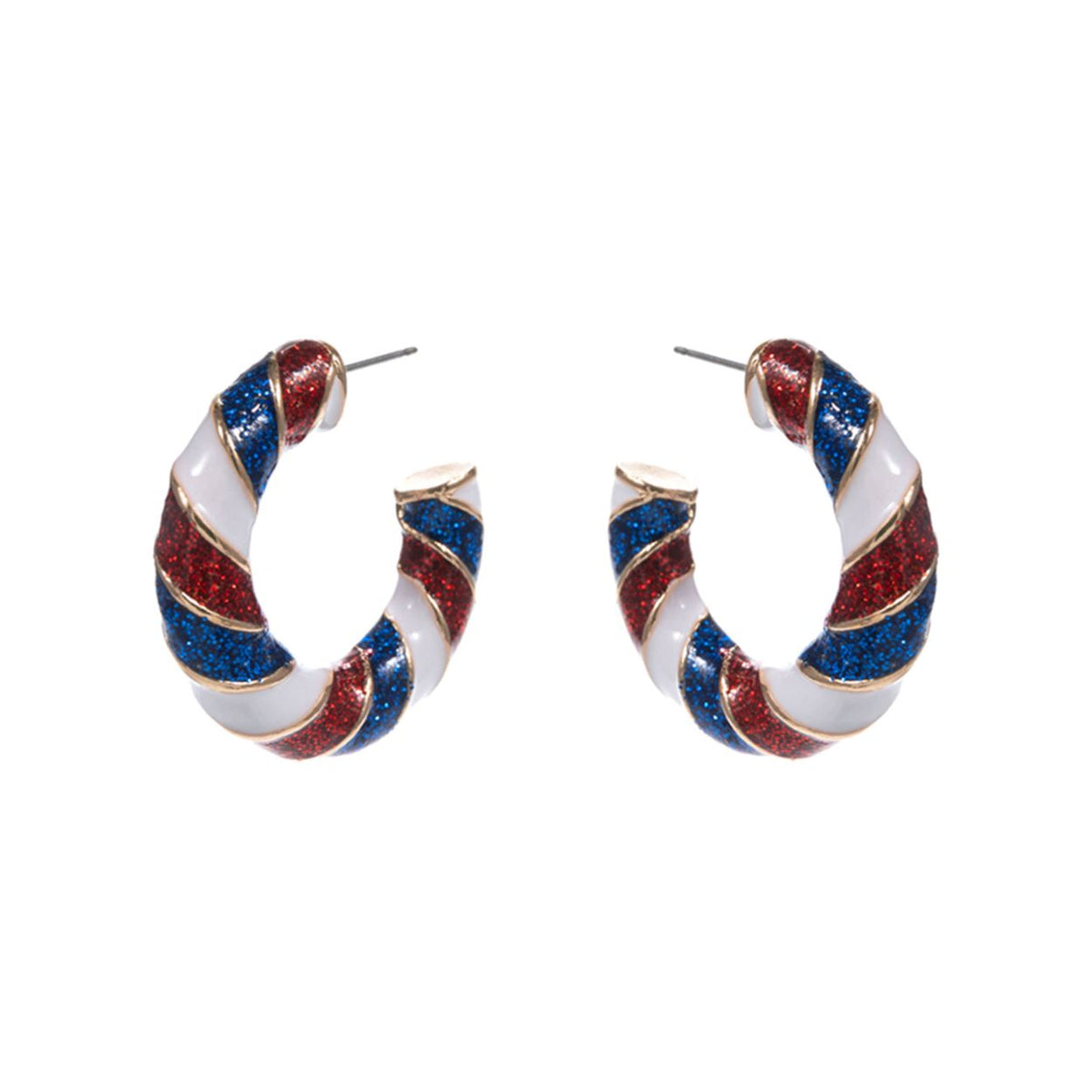 Women's Patriotic American USA Glittered Enamel Twist Hoop Earrings 4th of July