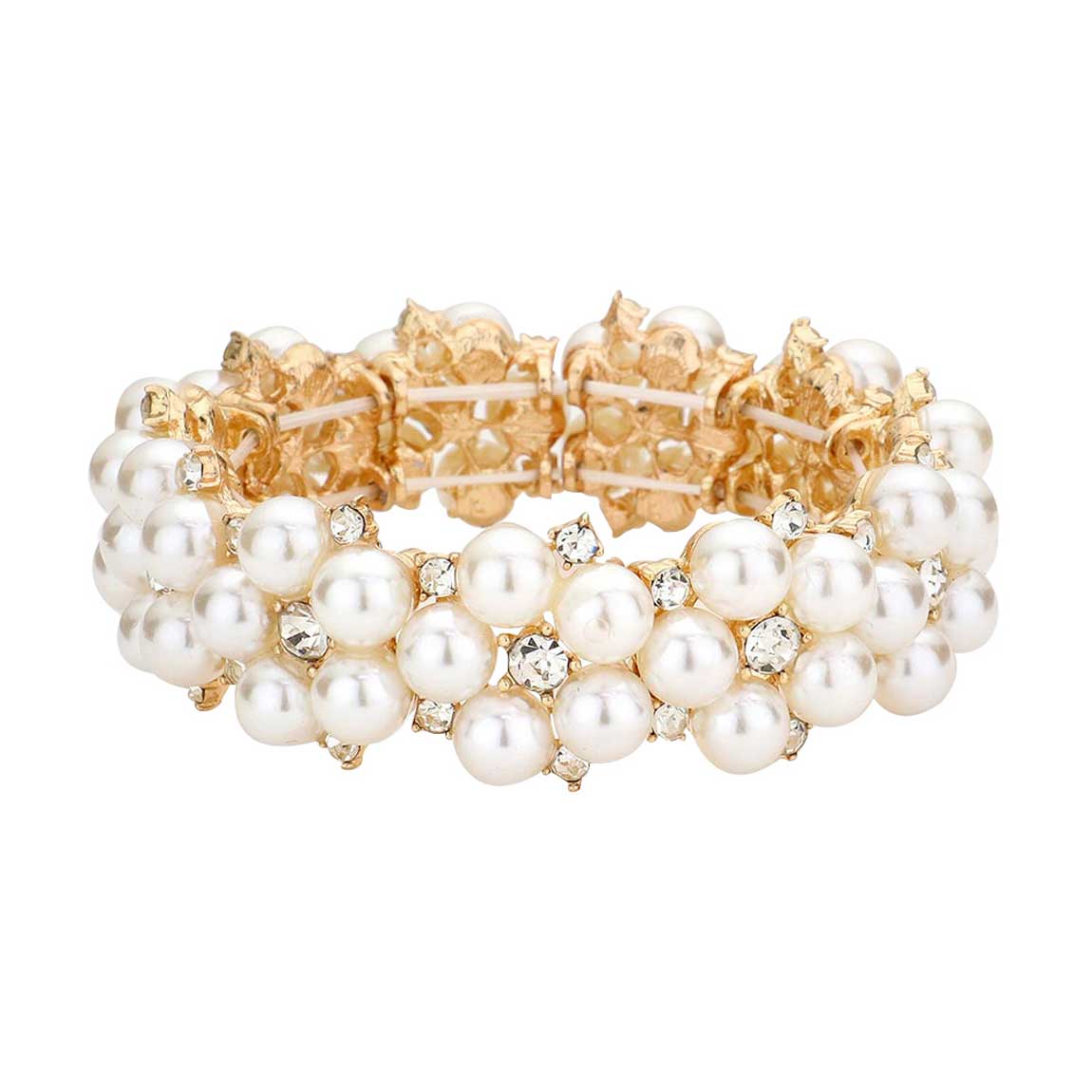 Pearl Flower Cluster Link Stretch Bracelet