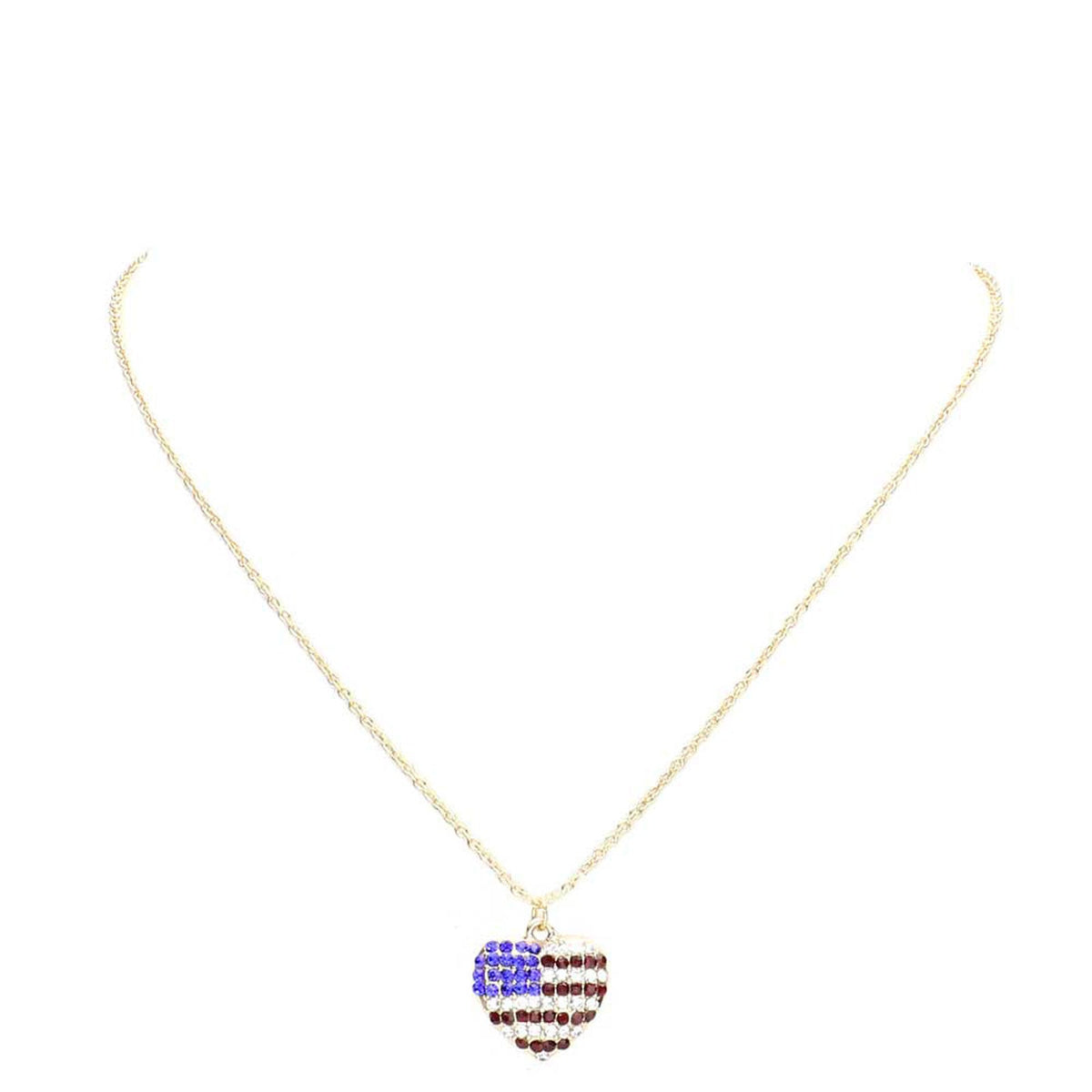 Rhinestone Embellished American USA Flag Pendant Necklace